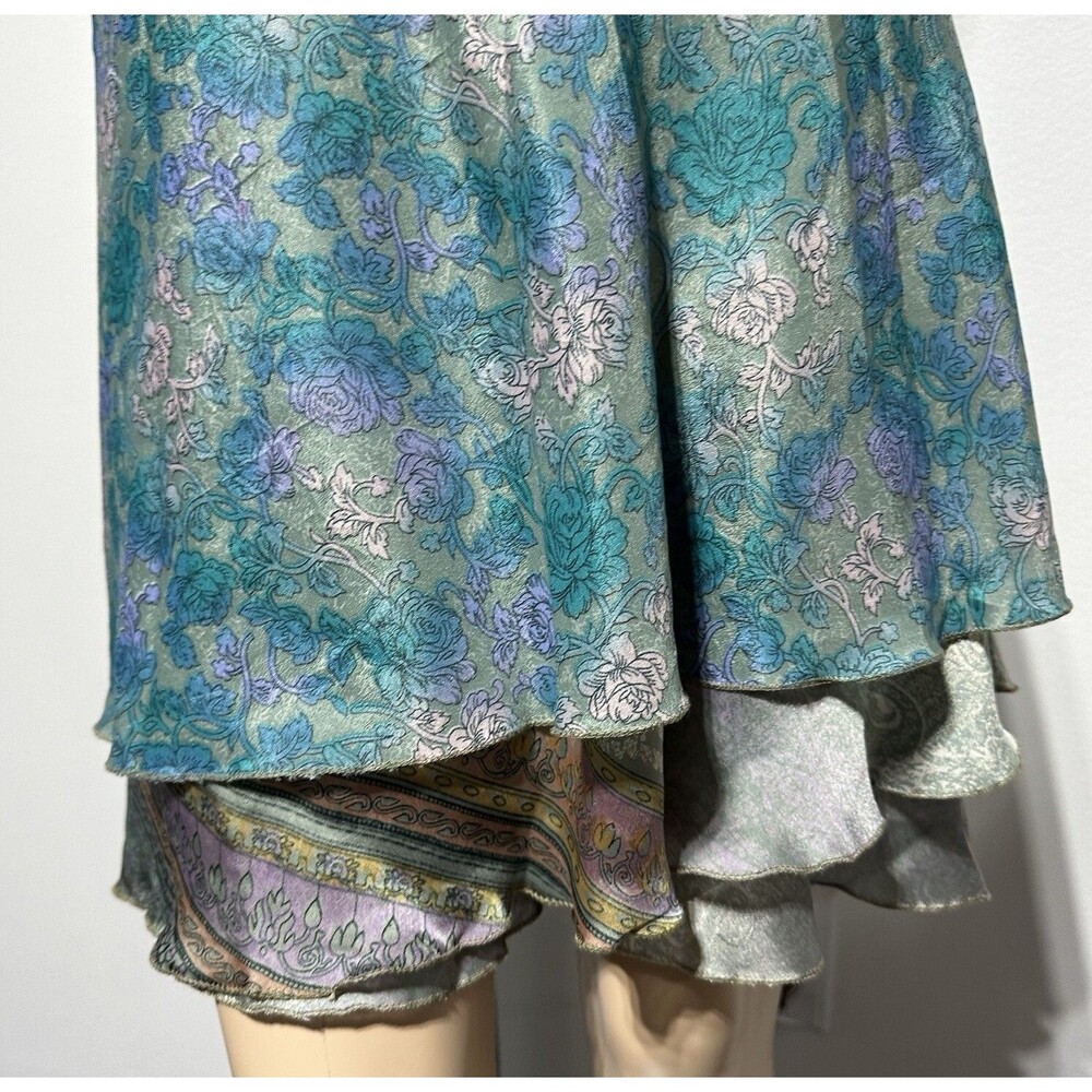 Darn Good Yarn Sari Silk Wrap Skirt Size XL Boho Mini Printed Layered NWT - Picture 5 of 7